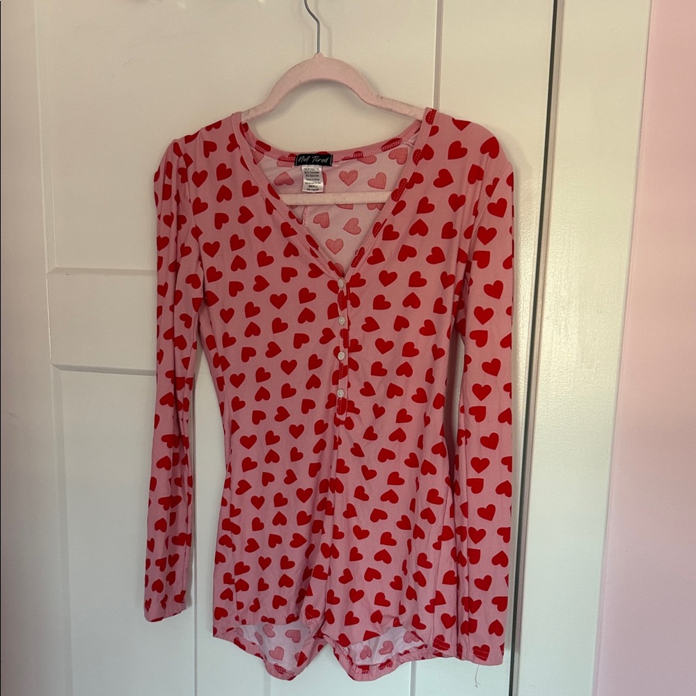 Heart Button-Up Romper Loungewear